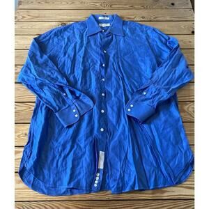 John W Nordstrom Button Up Shirt Size 17  Men’s Blue Long Sleeve